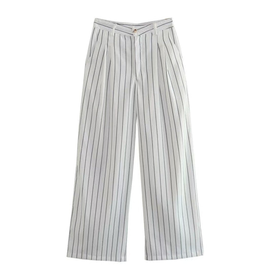 Striped Loose Straight Trousers