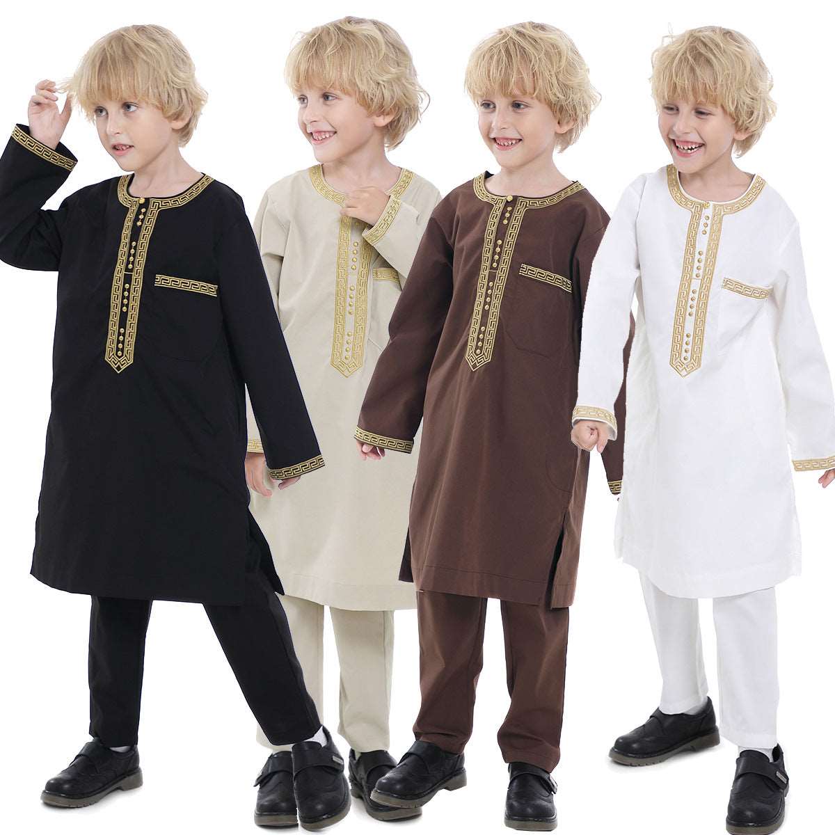 Middle East Teen Boy Embroidered Robe Suit