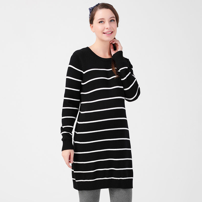 Striped- black dress for winter 