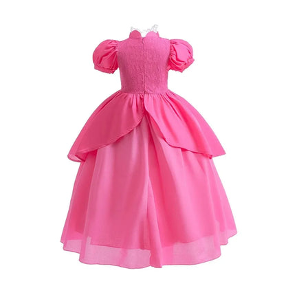 Girls Fancy Peach Cosplay Dress up Princess Game Role Play 4 6 8 10 Yrs Kids Final Level Peach Costume Movie Elegant Party Frock - Merchantsy 