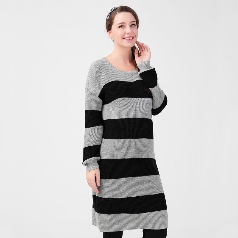 wide grey striped dress 