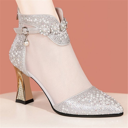 silver high heel sandals 
